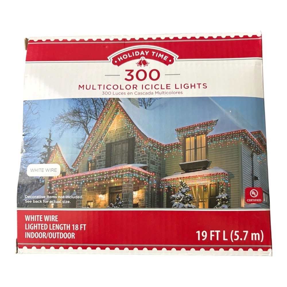 NIB Holiday Time Christmas Lights Multi-Color Icicle Lights - 300ct 19 Feet